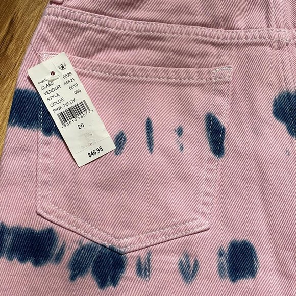 Size 26 Waist Pacsun Pink Tie Dye Ultra High Waisted Denim Shorts NEW with tags - Picture 2 of 3